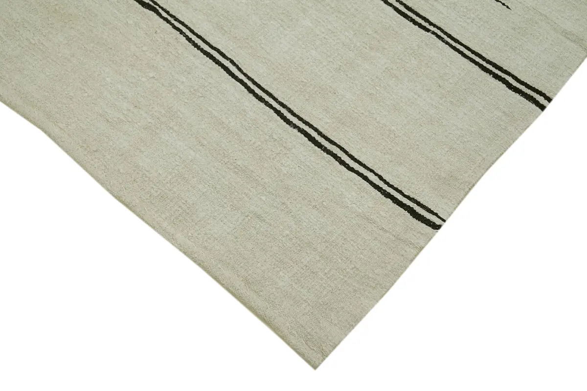Kendir Çizgili Bej Kenevir İpinden El Dokuma Kilim-188x360 - Görsel 4