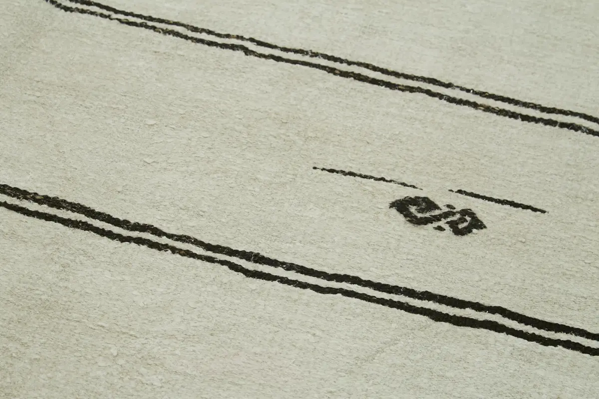Kendir Çizgili Bej Kenevir İpinden El Dokuma Kilim-188x360 - Görsel 5