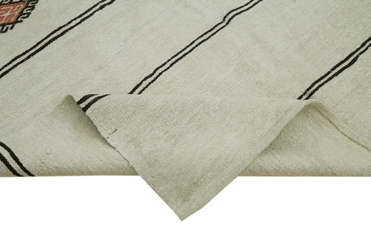 Kendir Çizgili Bej Kenevir İpinden El Dokuma Kilim-188x360 - Görsel 6