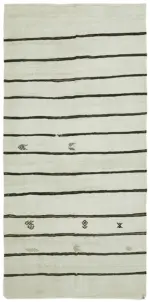 Kendir Çizgili Bej Kenevir İpinden El Dokuma Kilim-178x363
