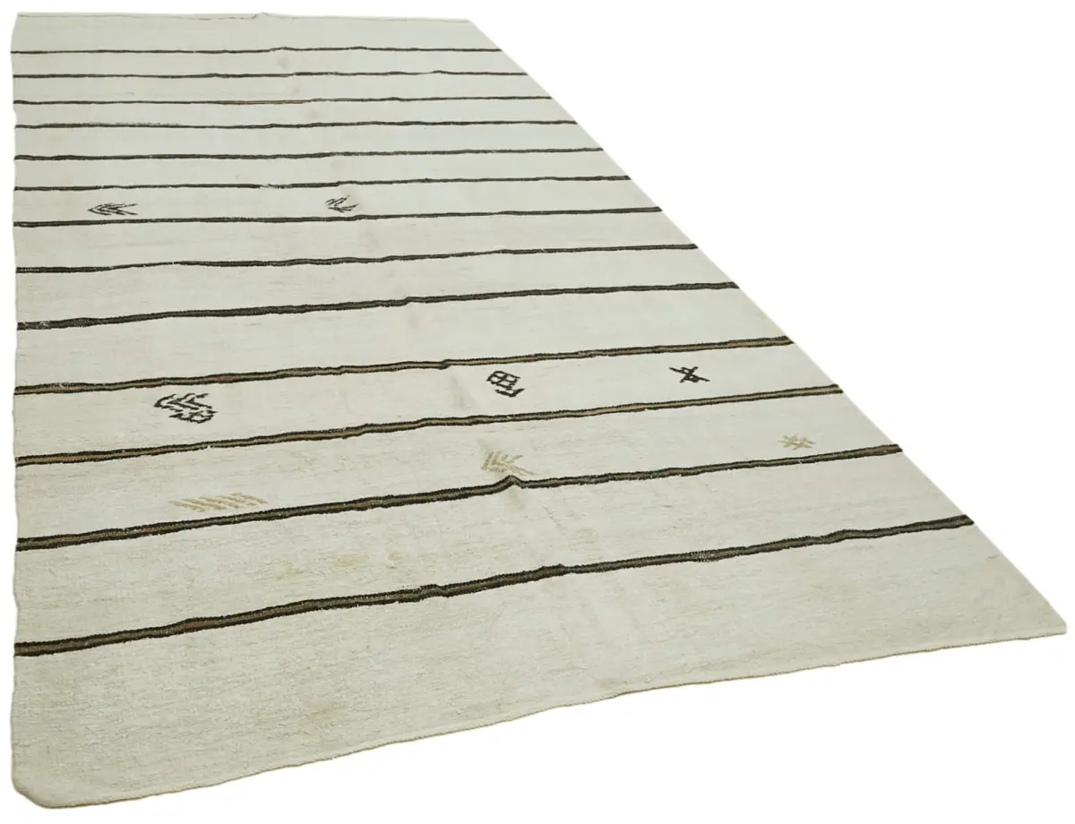 Kendir Çizgili Bej Kenevir İpinden El Dokuma Kilim-178x363 - Görsel 2