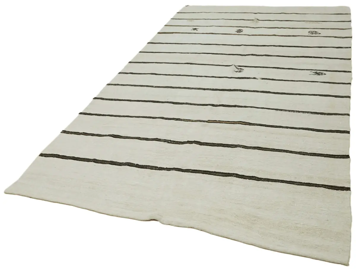 Kendir Çizgili Bej Kenevir İpinden El Dokuma Kilim-178x363 - Görsel 3