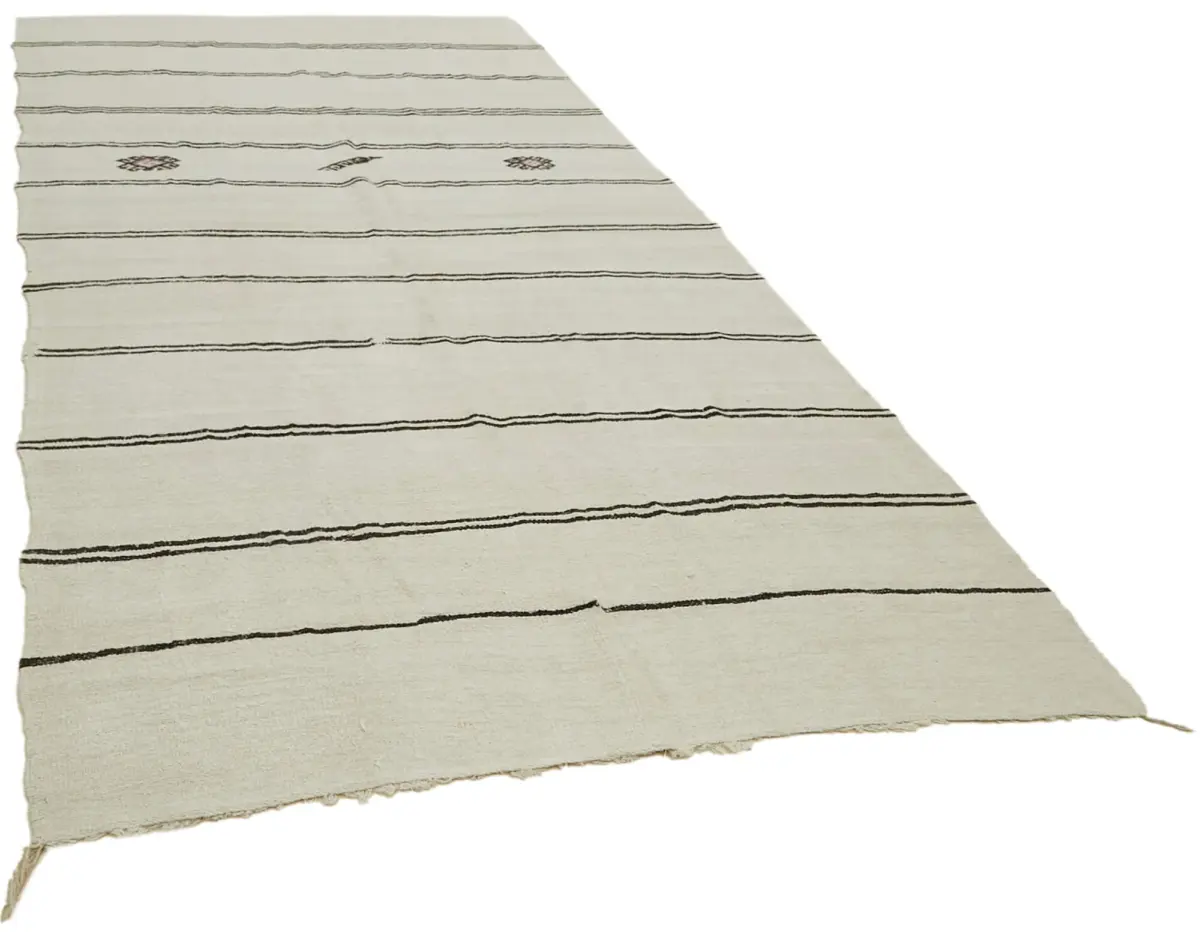 Kendir Çizgili Bej Kenevir İpinden El Dokuma Kilim-194x380 - Görsel 2
