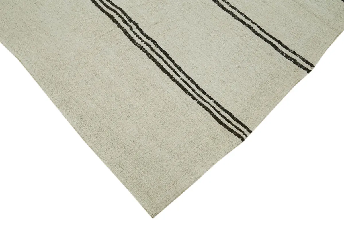Kendir Çizgili Bej Kenevir İpinden El Dokuma Kilim-194x380 - Görsel 4