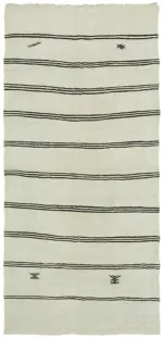 Kendir Çizgili Beyaz Kenevir İpinden El Dokuma Kilim-170x354