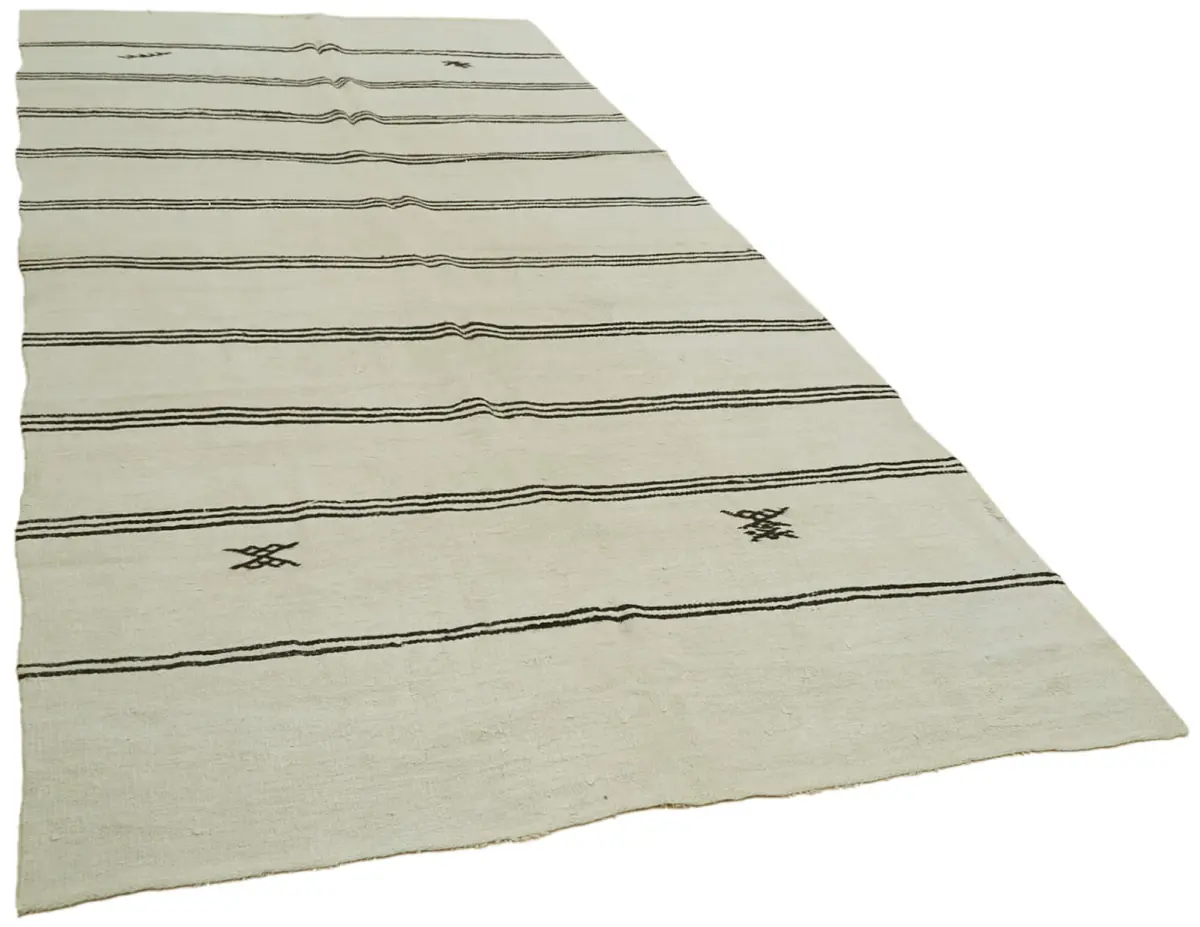 Kendir Çizgili Beyaz Kenevir İpinden El Dokuma Kilim-170x354 - Görsel 2