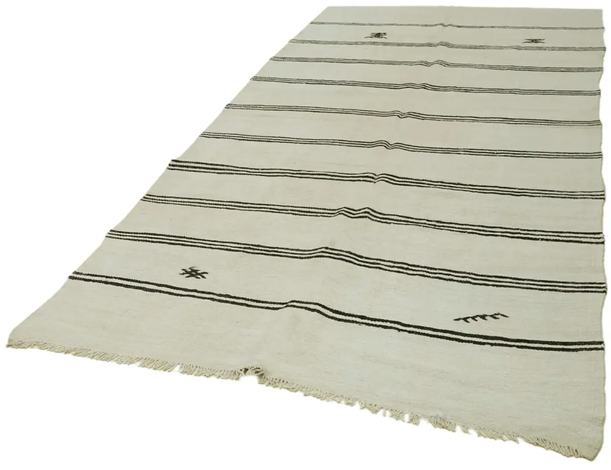 Kendir Çizgili Beyaz Kenevir İpinden El Dokuma Kilim-170x354 - Görsel 3