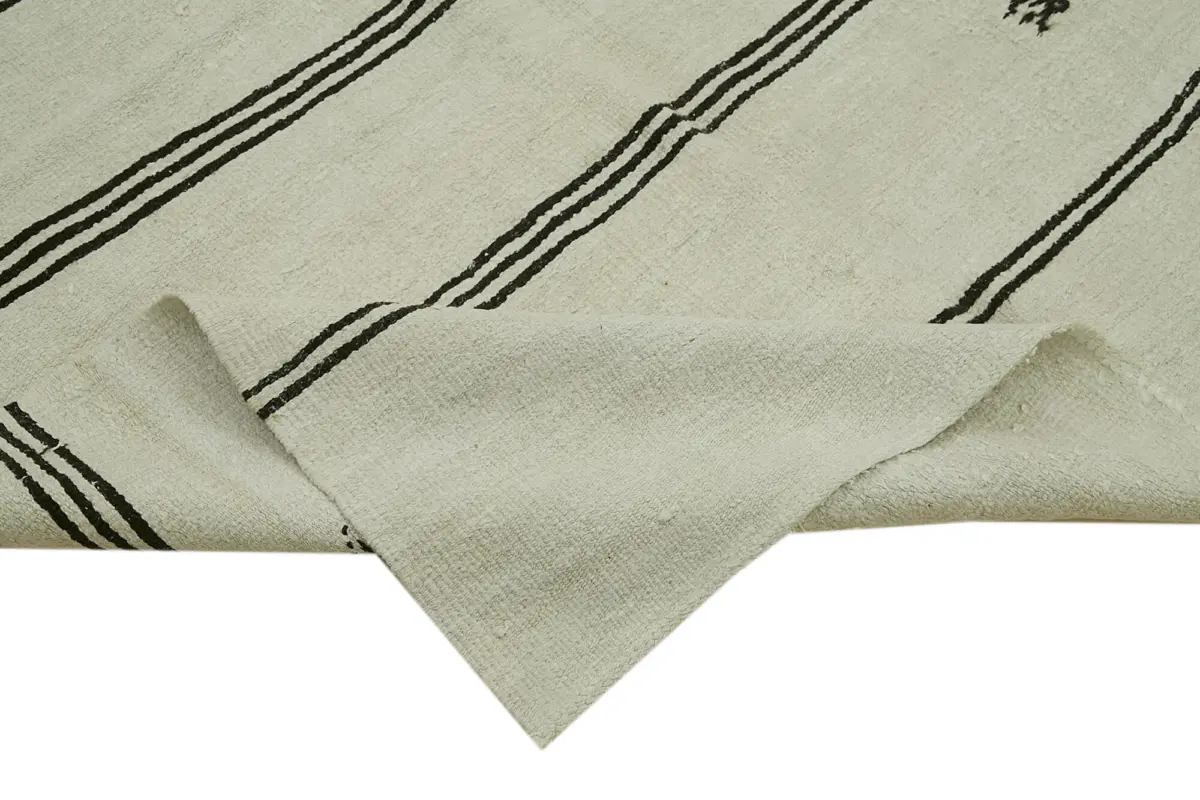 Kendir Çizgili Beyaz Kenevir İpinden El Dokuma Kilim-170x354 - Görsel 6