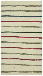 Kendir Çizgili Bej Kenevir İpinden El Dokuma Kilim-195x340