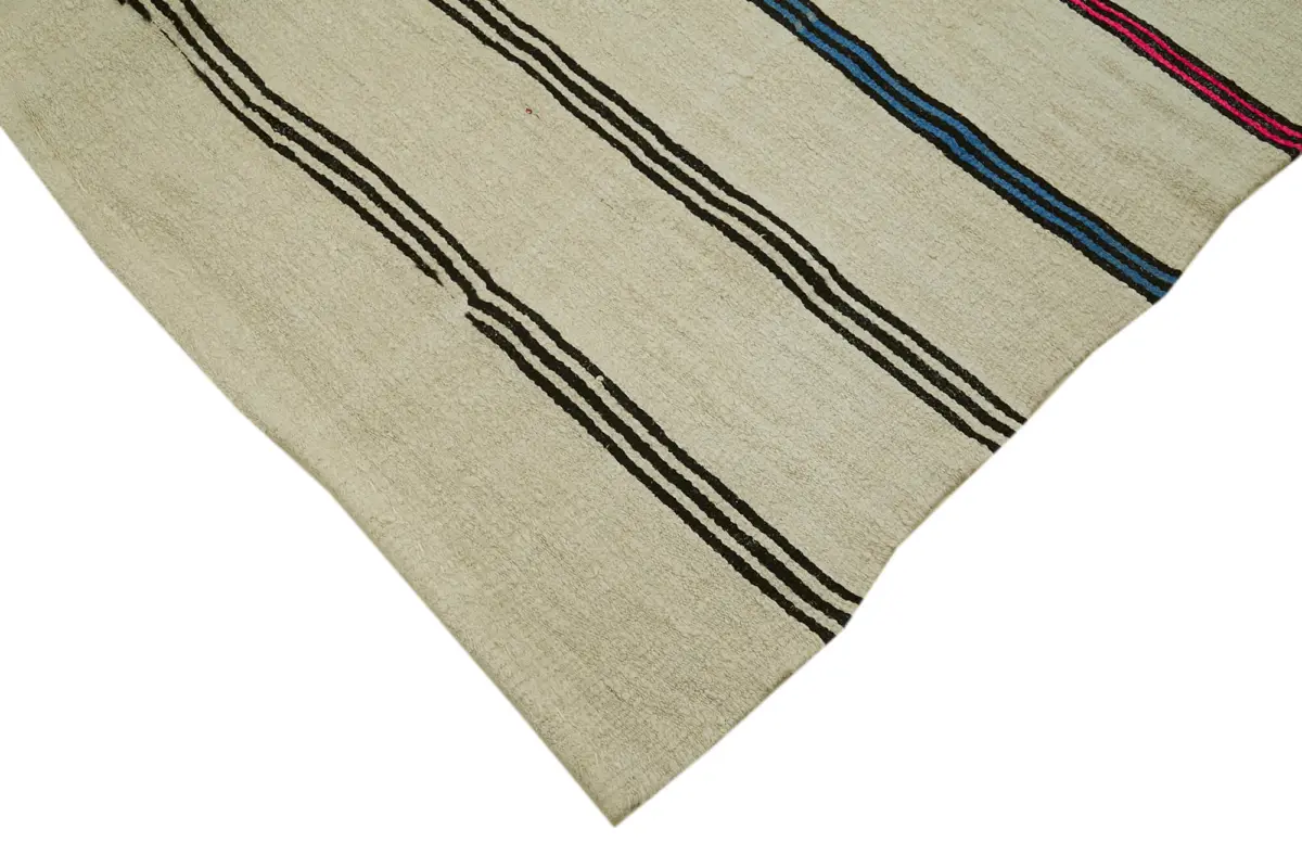 Kendir Çizgili Bej Kenevir İpinden El Dokuma Kilim-195x340 - Görsel 4