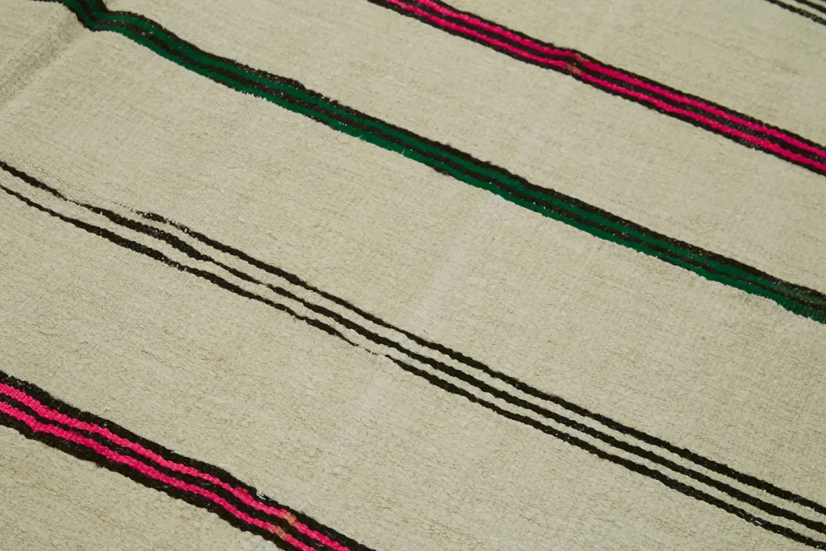 Kendir Çizgili Bej Kenevir İpinden El Dokuma Kilim-195x340 - Görsel 5