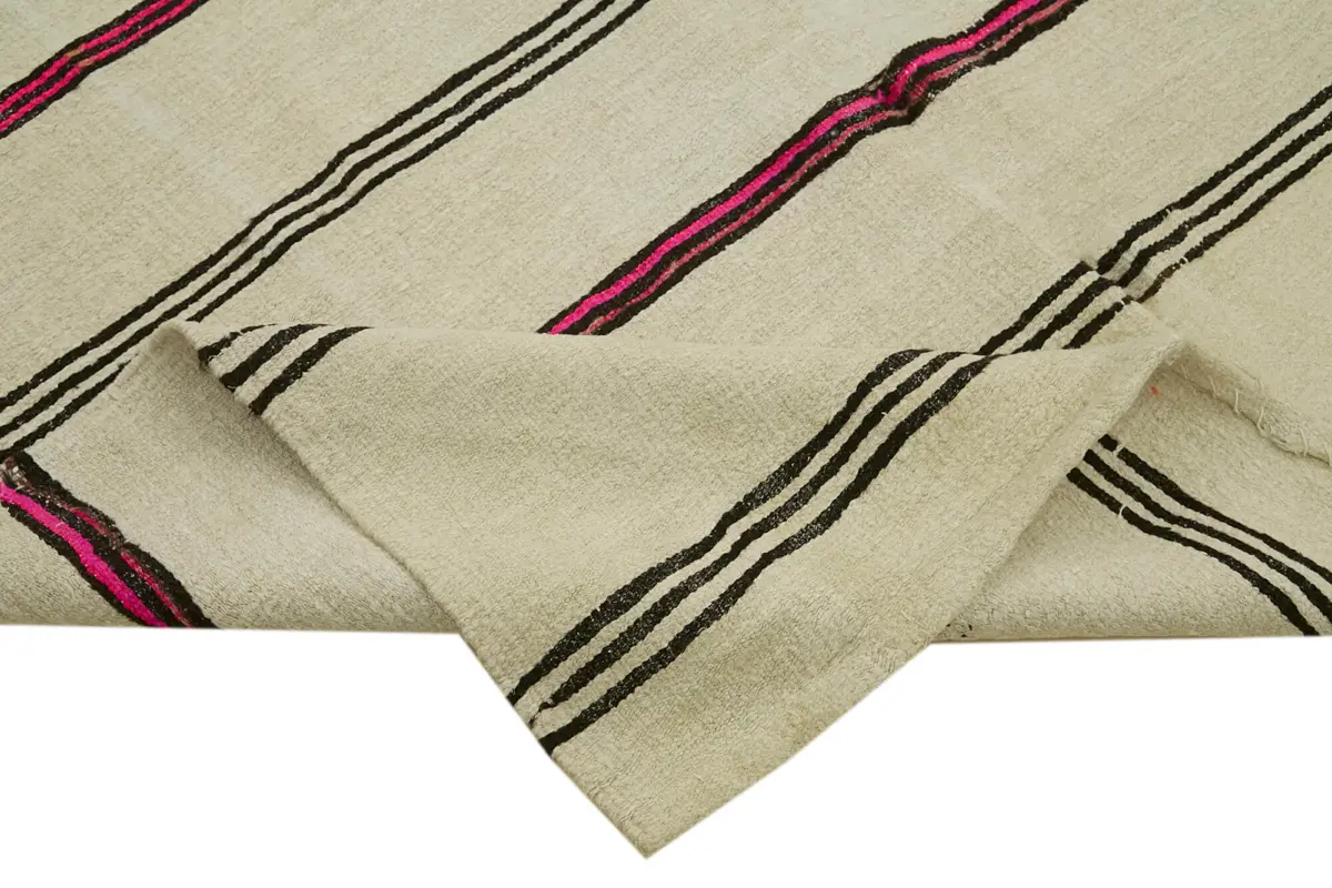 Kendir Çizgili Bej Kenevir İpinden El Dokuma Kilim-195x340 - Görsel 6
