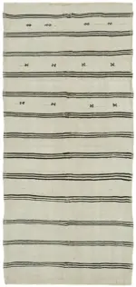 Kendir Çizgili Beyaz Kenevir İpinden El Dokuma Kilim-160x315