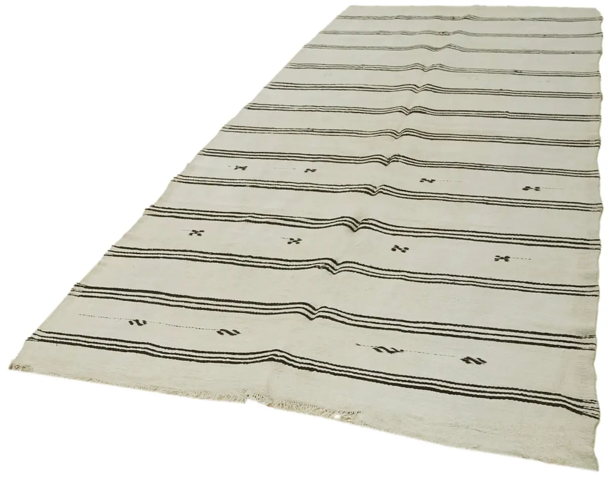 Kendir Çizgili Beyaz Kenevir İpinden El Dokuma Kilim-160x315 - Görsel 3