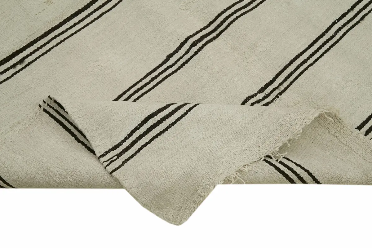 Kendir Çizgili Beyaz Kenevir İpinden El Dokuma Kilim-160x315 - Görsel 6