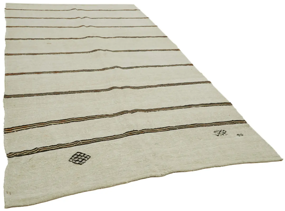 Kendir Çizgili Bej Kenevir İpinden El Dokuma Kilim-190x353 - Görsel 2