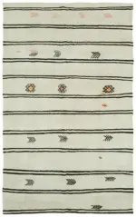 Kendir Çizgili Bej Kenevir İpinden El Dokuma Kilim-188x303