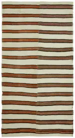 Kendir Çizgili Multi Kenevir İpinden El Dokuma Kilim-185x347