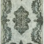 Oyma Mavi Pamuk Üzerine Yün El Dokuma Kilim-202x315