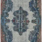 Oyma Mavi Pamuk Üzerine Yün El Dokuma Kilim-163x267