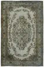 Oyma Gri Pamuk Üzerine Yün El Dokuma Kilim-193x288