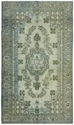 Oyma Mavi Pamuk Üzerine Yün El Dokuma Kilim-190x314