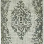 Oyma Gri Pamuk Üzerine Yün El Dokuma Kilim-170x294