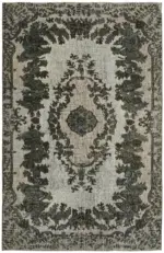 Oyma Gri Pamuk Üzerine Yün El Dokuma Kilim-168x260