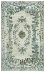 Oyma Mavi Pamuk Üzerine Yün El Dokuma Kilim-185x295