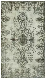 Oyma Gri Pamuk Üzerine Yün El Dokuma Kilim-168x280