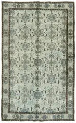 Oyma Mavi Pamuk Üzerine Yün El Dokuma Kilim-190x300