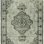 Oyma Gri Pamuk Üzerine Yün El Dokuma Kilim-194x291