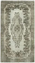 Oyma Gri Pamuk Üzerine Yün El Dokuma Kilim-170x298