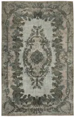 Oyma Gri Pamuk Üzerine Yün El Dokuma Kilim-191x296