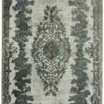 Oyma Gri Pamuk Üzerine Yün El Dokuma Kilim-181x288