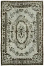 Oyma Gri Pamuk Üzerine Yün El Dokuma Kilim-207x304