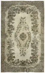 Oyma Gri Pamuk Üzerine Yün El Dokuma Kilim-186x292