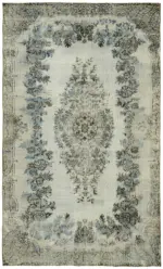 Oyma Mavi Pamuk Üzerine Yün El Dokuma Kilim-173x284