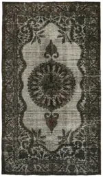Oyma Gri Pamuk Üzerine Yün El Dokuma Kilim-175x302