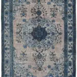 Oyma Mavi Pamuk Üzerine Yün El Dokuma Kilim-206x316