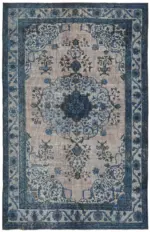 Oyma Mavi Pamuk Üzerine Yün El Dokuma Kilim-206x316