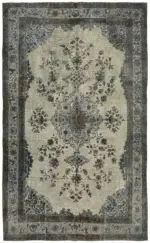 Oyma Gri Pamuk Üzerine Yün El Dokuma Kilim-203x324