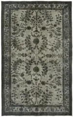 Oyma Gri Pamuk Üzerine Yün El Dokuma Kilim-182x288