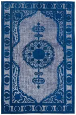 Oyma Mavi Pamuk Üzerine Yün El Dokuma Kilim-208x315