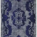 Oyma Mavi Pamuk Üzerine Yün El Dokuma Kilim-183x279
