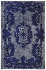 Oyma Mavi Pamuk Üzerine Yün El Dokuma Kilim-183x279