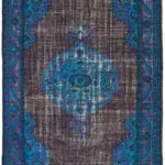 Oyma Mavi Pamuk Üzerine Yün El Dokuma Kilim-210x325