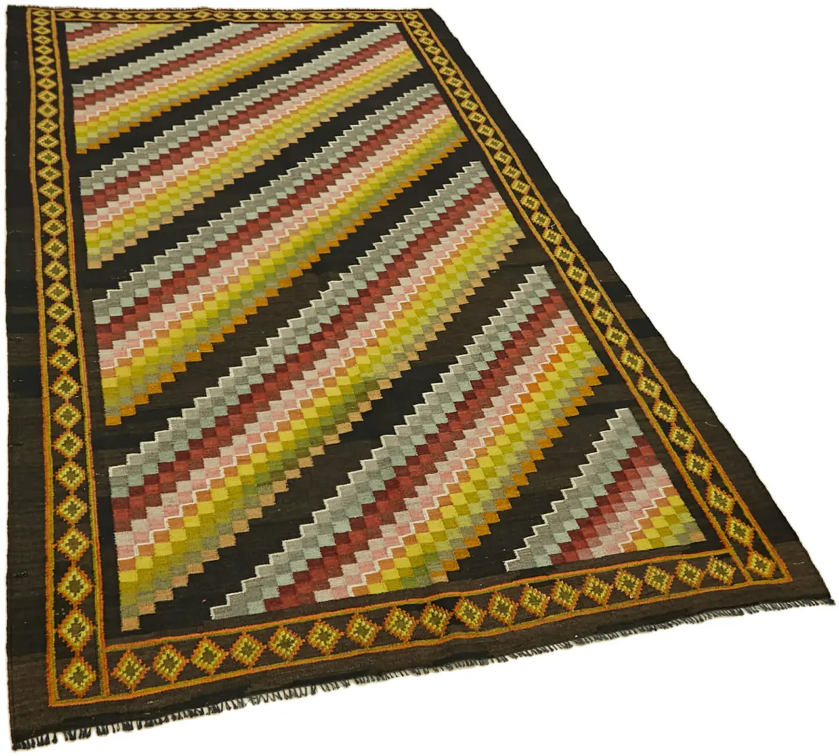 Moldovian Klasik Göbekli Multi Pamuk Üzerine Yün El Dokuma Kilim-145x244 - Görsel 2