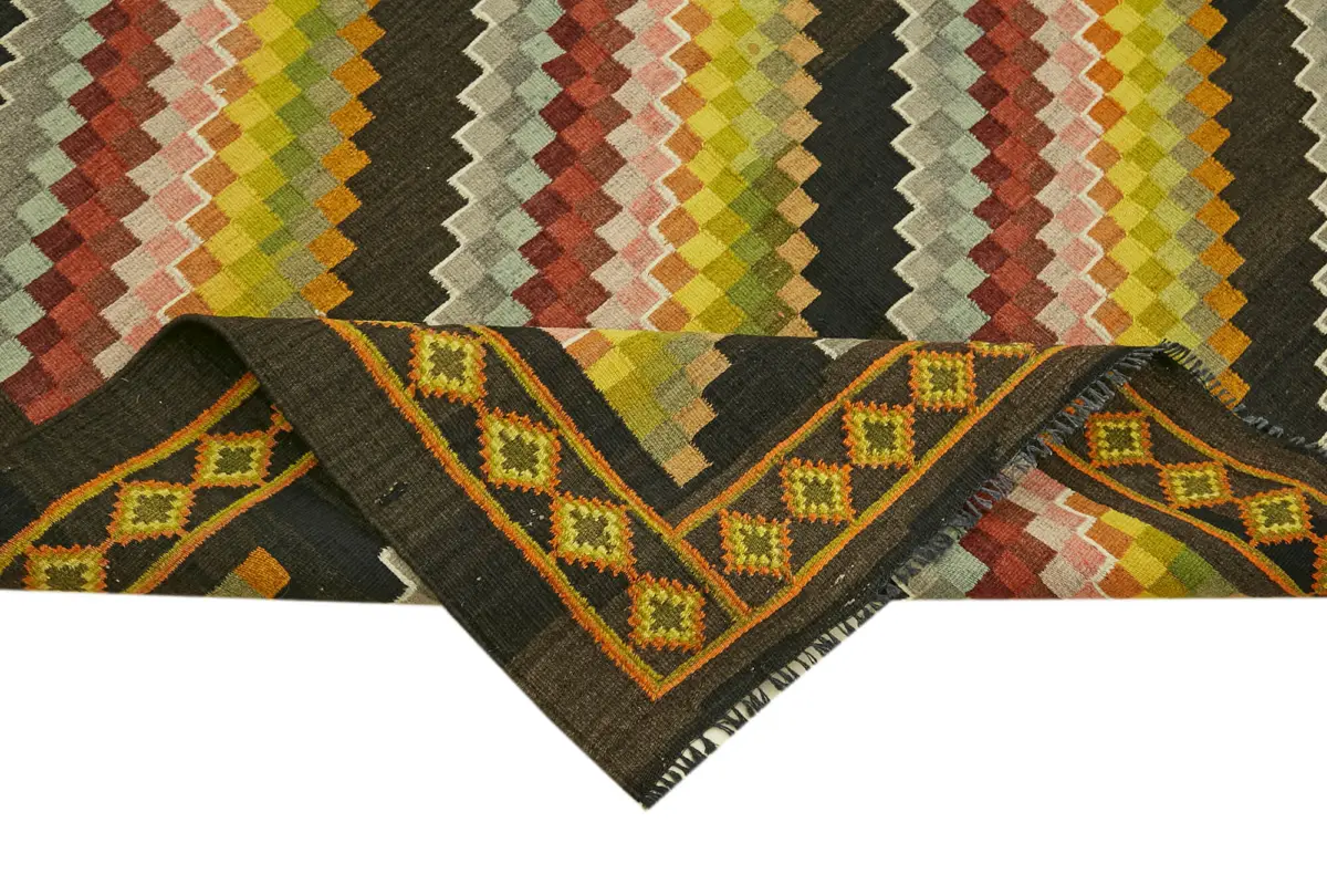 Moldovian Klasik Göbekli Multi Pamuk Üzerine Yün El Dokuma Kilim-145x244 - Görsel 6