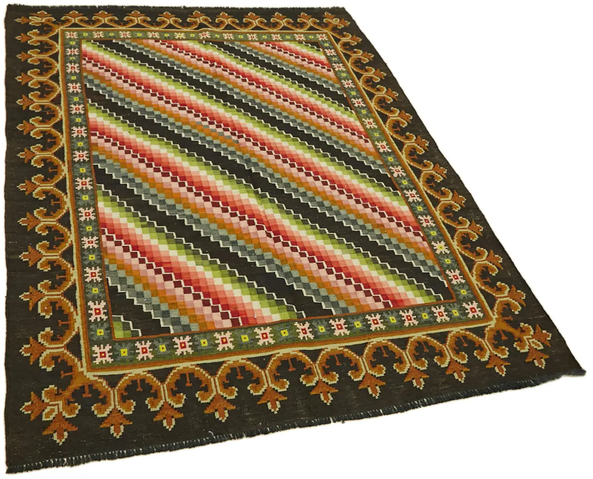 Moldovian Klasik Göbekli Multi Pamuk Üzerine Yün El Dokuma Kilim-162x210 - Görsel 2